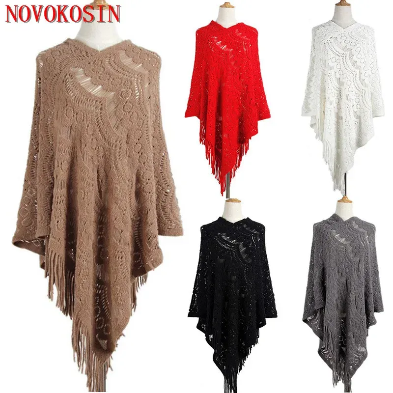 Pulls 5 couleurs femmes évider Crochet dentelle Capes gland lâche Poncho automne tricoté Long pull Outstreet pull tricots