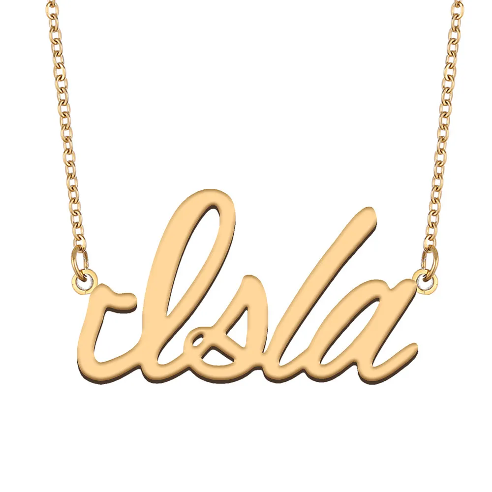 Isla-Namenskettenanhänger, individuell personalisiert, für Frauen, Mädchen, Kinder, beste Freunde, Mütter, Geschenke, 18 Karat vergoldeter Edelstahl