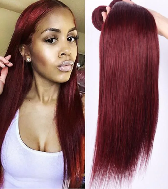 ELIBESS Steil Maagd Haar Bordeauxrood menselijk haar Weave 3 Bundels 99J 50gstuk Braziliaans haarBraziliaans Bordeaux Bundels Weave Hum4726772