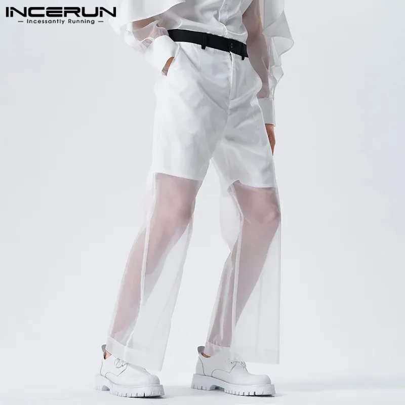 Spodnie Inderun 2023 Style amerykański moda mężczyźni szyfonowi perspektywa szerokie spodnie nogawki swobodny mężczyzna seksowne wygodne cienkie spodnie s5xl