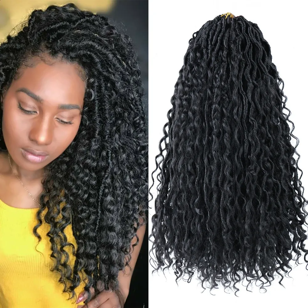 Cheveux humains en vrac 18 pouces Faux Locs Crochet Cheveux avec extrémités bouclées Déesse Faux serrures Crochet Cheveux Dreadlocks Extensions de tresses synthétiques pour les femmes 230904