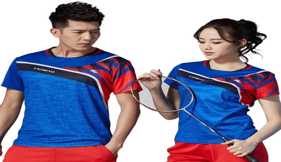 Badminton Wear Couple Model Tshirt Shortsleeved Quickdrying Color Matching Prints Faded Tennis Sportswear S M L x7558503