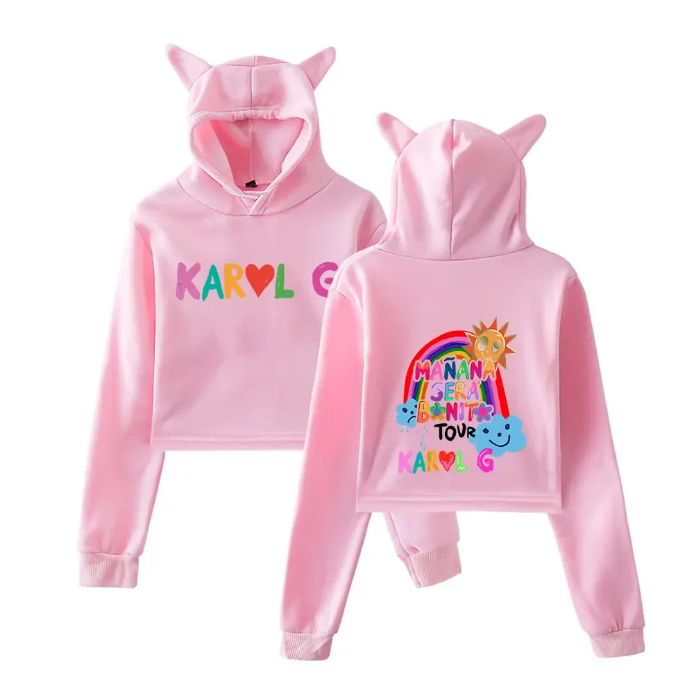 Pullover Felpe con cappuccio Karol G Manana Sera Bonito tour Felpe kawaii da donna con stampa Felpa con cappuccio con orecchie di coniglio