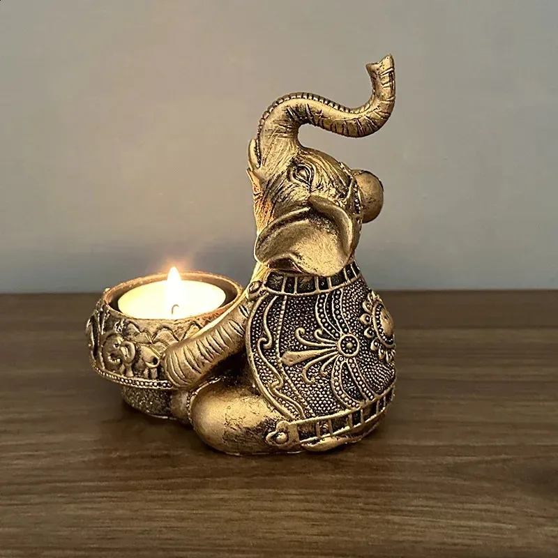 Candelabros de animales Troncos de elefante Escultura para arriba Portavelas candelita Decorativos Portavelas pequeños Buenos regalos de la suerte 240304