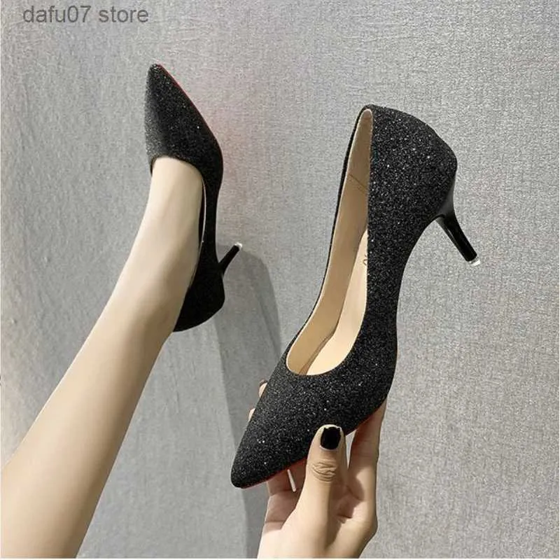 Dress Shoes Super High Heels Womens Shiny Sequins Pointed Thin Office Party Plus Size 35-45H2435