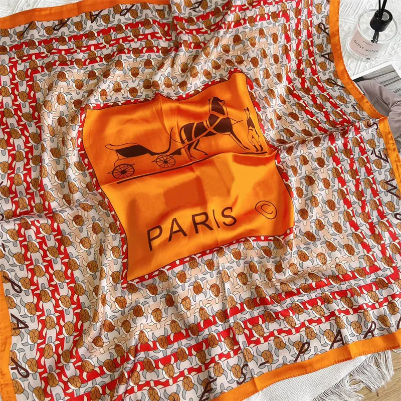 Lenço de seda feminino designer letras impressão cabeça lenço quadrado pescoço cachecóis bandana saco de pulso foulard xale bandana