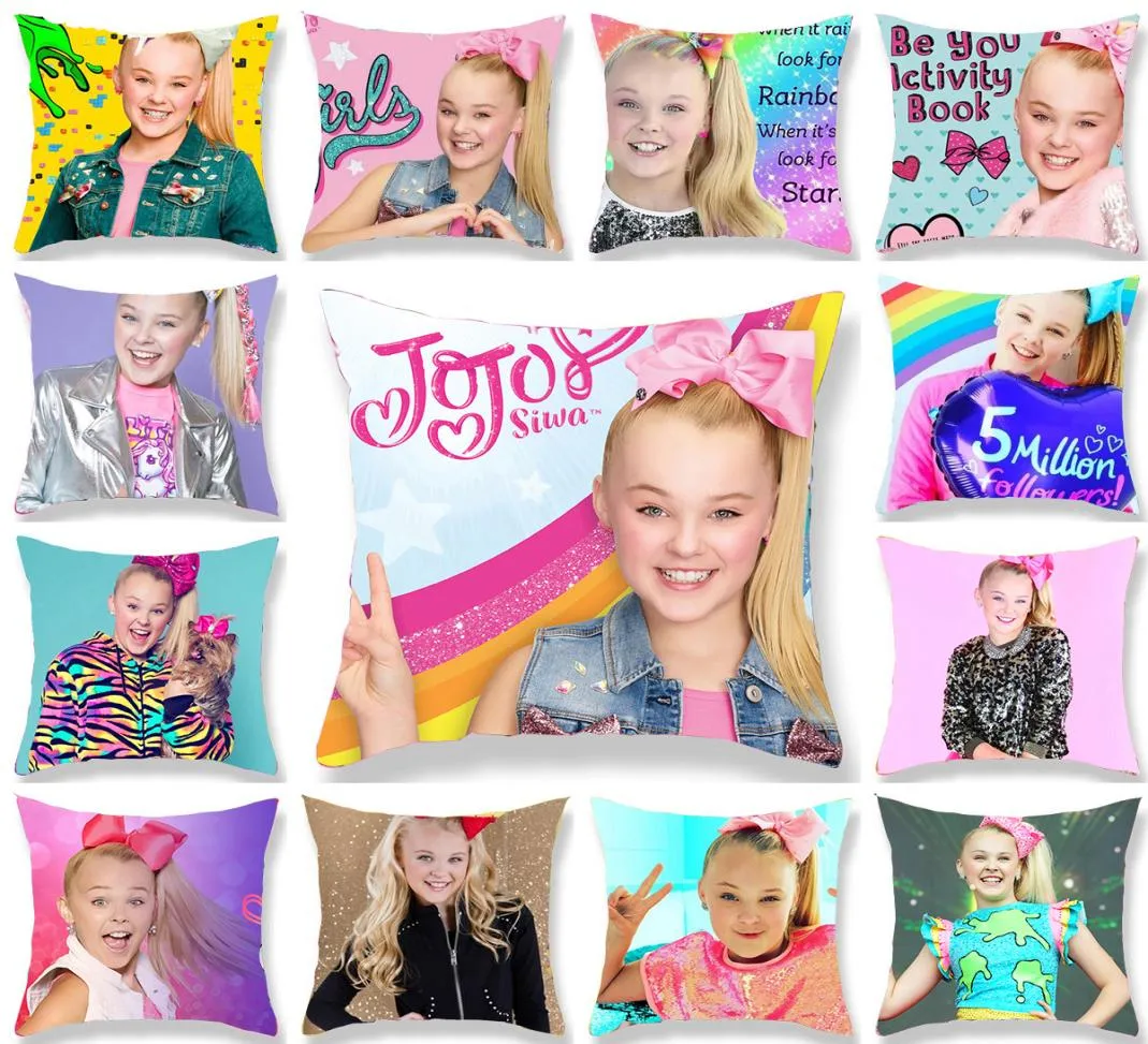 Küçük sevimli kız jojo siwa jojo siwa mutlu pembe kız baskılı polyester atma yastık kapağı kanepe ev dekor yastık 6924467