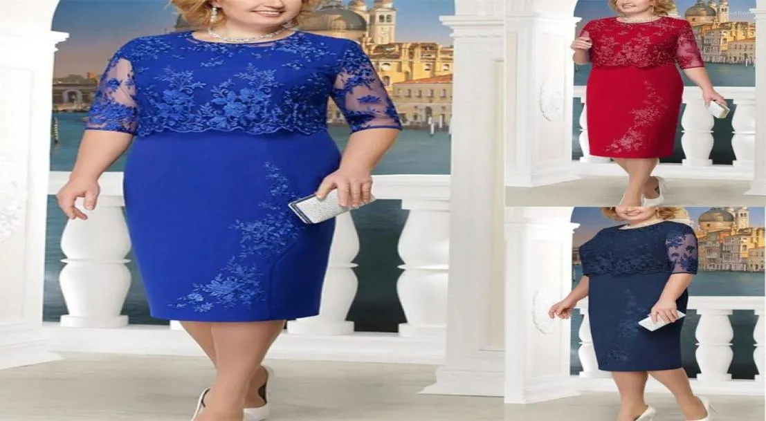 Casual Dresses Women Fashion Lace Elegant Mother of Bride Dress Knee Längd Plus Size Beautiful Over Fast7709605