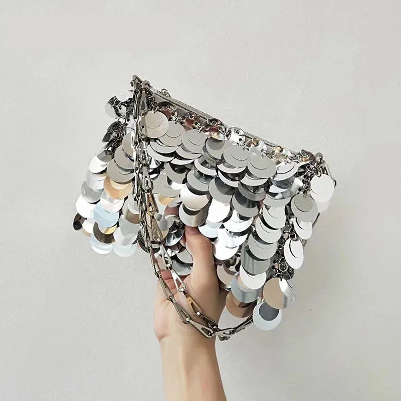 Kvinnor mini väska paljetter handväskor silver liten tote bling mode lady hucket flickor glitter purses 240223