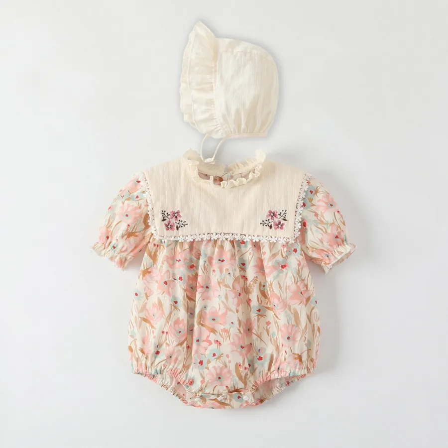 Barboteuses d'été bébé vêtements nouveau-né avec chapeau infantile nouveau-né barboteuse fille costume salopette vêtements combinaison enfants body pour bébés tenue q1J0 #