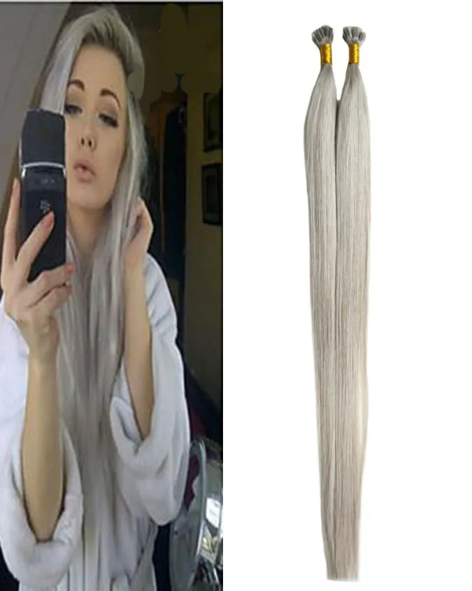 Silver Grey Hair Extensions Flat Tip Human Hair Extensions 10gs Straight Loop Micro Ring Human Hair Extensions Micro Bead 100gp8235950