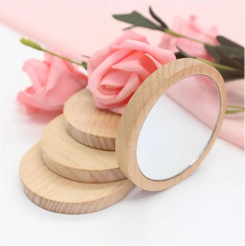 Bois petit miroir rond miroir portable miroir en bois mini miroir de maquillage miroir de mariage favor