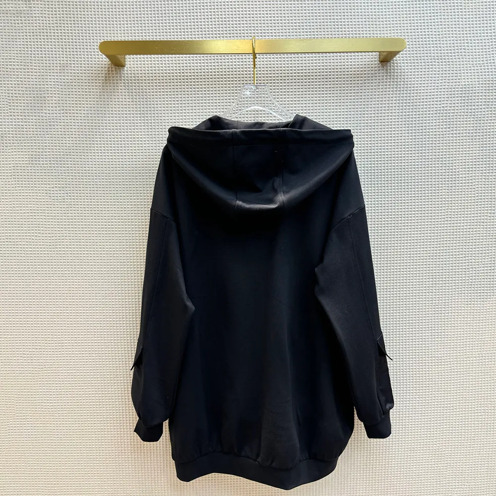 여자 후드 땀 셔츠 디자이너 클래식 트라이앵글 라벨 짧고 긴 지퍼 오프닝 나일론 스 플라이 싱 디자인 스프링 캐주얼 느슨한 후드 셔츠 드레스 5K99
