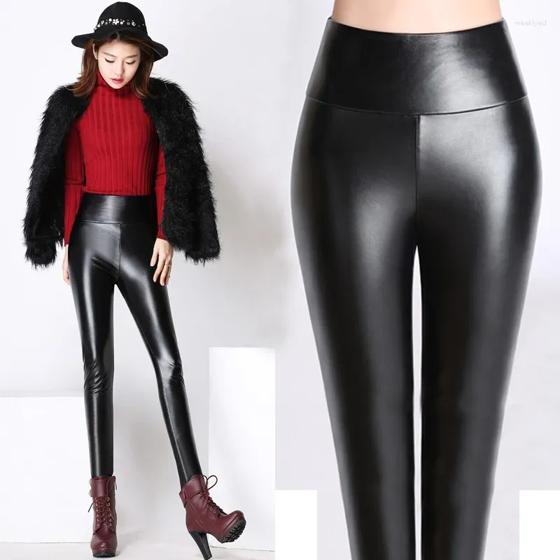 Women's Pants 2024Women Faux Leather Clothes 4xl Stretch Bandage Waist Black Sexy Capris Ladies'Legging Spring Autumn Winter Pencil Pant