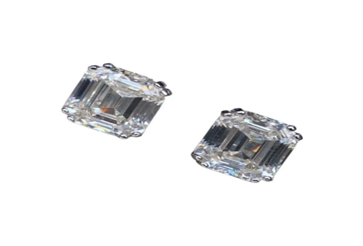 Stud Vinregem 100 925 Sterling Srebrny Szmaragd Cut G Stworzenie Moissanite Diamonds Kolczyki kamieni szlachetnych