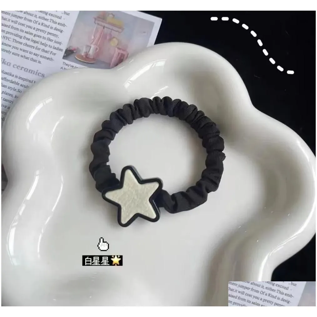 Pinos de cabelo Novo preto e branco estrela doce anel legal menina coreana desenho original sufeng cinco pontas versátil corda estudante cabeça drop d otvbx