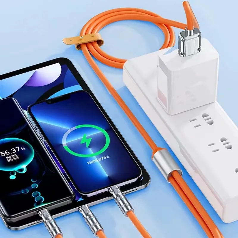 120W 3 In 1 Fast Charge Cable 180ﾰ Rotation 6A Super Fast Charging Micro USB Type C Cable Liquid Silicone For Xiaomi Samsung S24  LG Oneplus