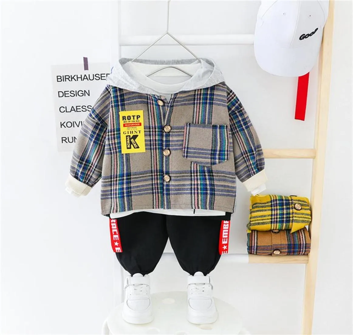 Hylkidhuose 2020 Spring Baby Boys Clothing Sets Tops Plaid Tops Bants Toddler Infant Discal Classion Children Costume Y200802458391