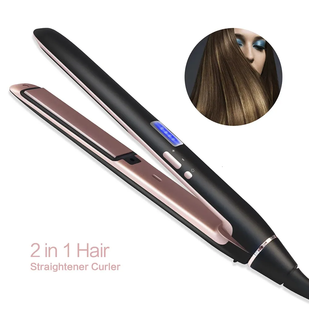 Profesjonalny wyprostowanie włosów Curler 2 na 1 płaskie żelazne prostowanie włosów Curling Iron Electric Hair Crimper Styler 240219