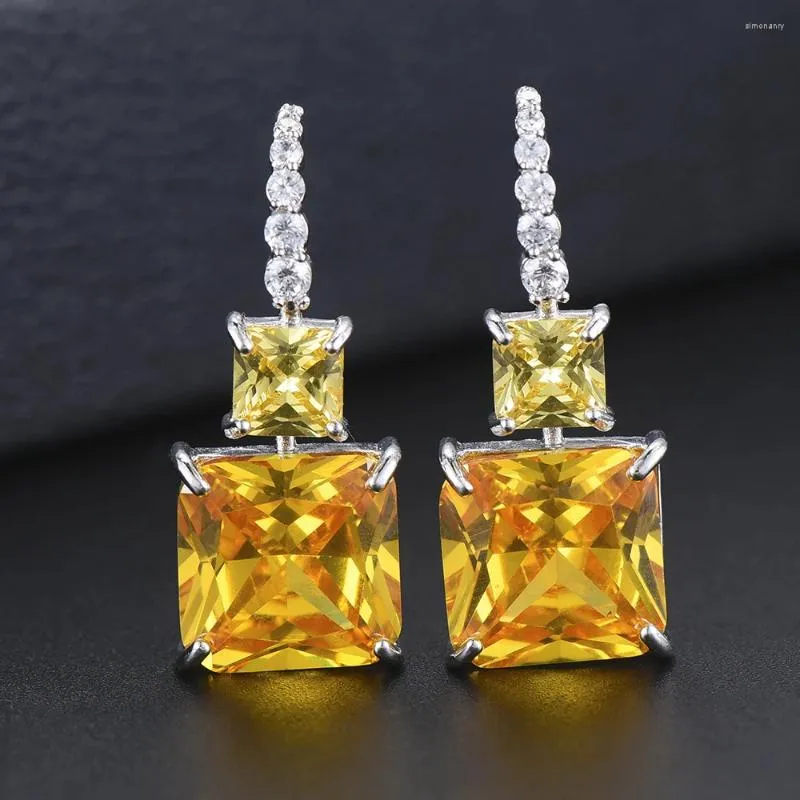 Boucles d'oreilles pendantes GODKI mode luxe jaune carré cubique Zircon boucle d'oreille pour les femmes de mariage cristal CZ américain dubaï mariée