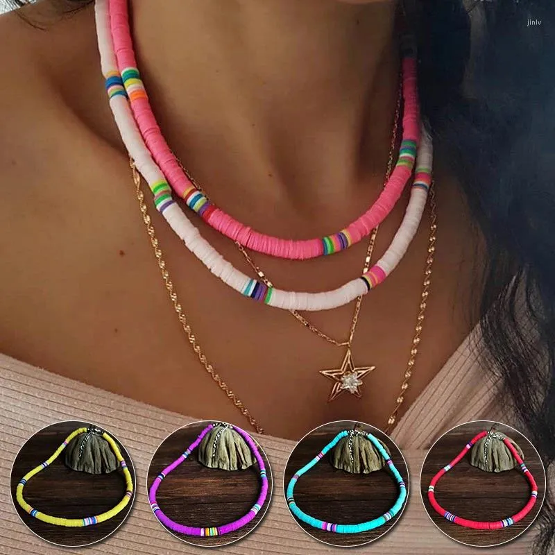 Halsband, böhmische bunte Ton-Halskette, Damen, verstellbar, weicher Keramik-Kragen, Boho-Schmuck, modisches Geschenk