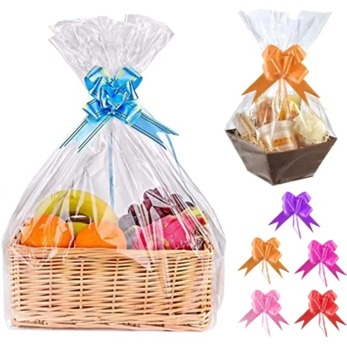 5 Blatt große transparente Cellophan-Geschenkfolie, transparentes Geschenkpapier, Verpackung für Körbe, Blumen, Basteln, Leckereien 240223