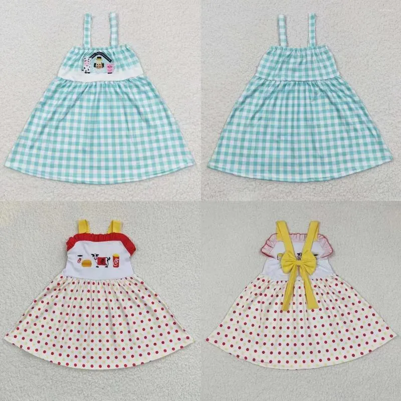 Robes de fille en gros Boutique bébé été sans manches réservoir enfant robe de broderie enfants enfant en bas âge longueur au genou ferme vache coton vêtements