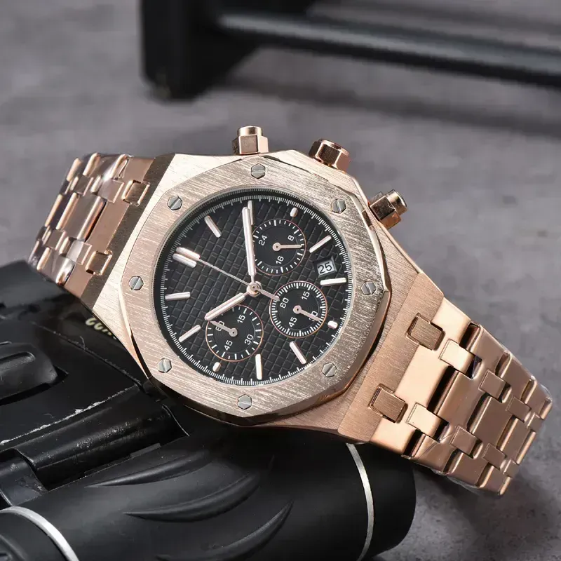 AP 066 Seis pontos Todos os mostradores de vidro de safira AP Relógios de pulso Homens Mens ap Relógios Função completa Relógio de quartzo quente Marca de luxo Relógio cronógrafo pulseira de relógio Moda