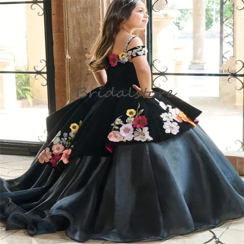 Principessa messicana abiti da ragazza di fiore 2024 viola nero Mariachi bambini abiti Quinceanera Mexicanos De Gala ragazze spettacolo partito Charro Mariachi Quinceanera bambini