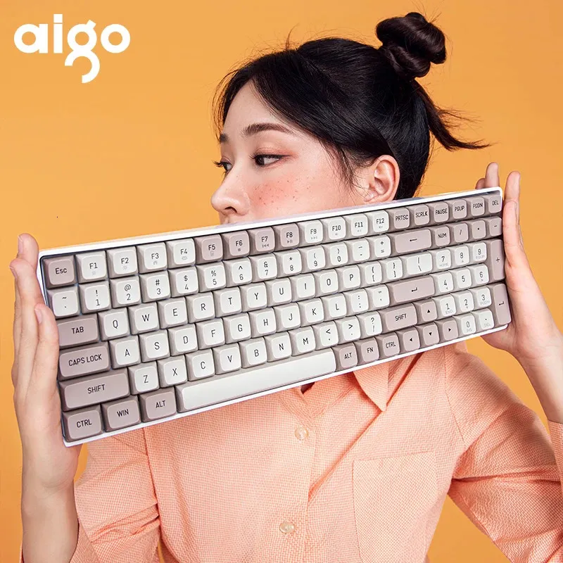 AIGO A100 Gaming Mechaniczna klawiatura 24G bezprzewodowa USB Typec przewodowy przełącznik Blue Switch 100 Klucz wymiana graczy 240229