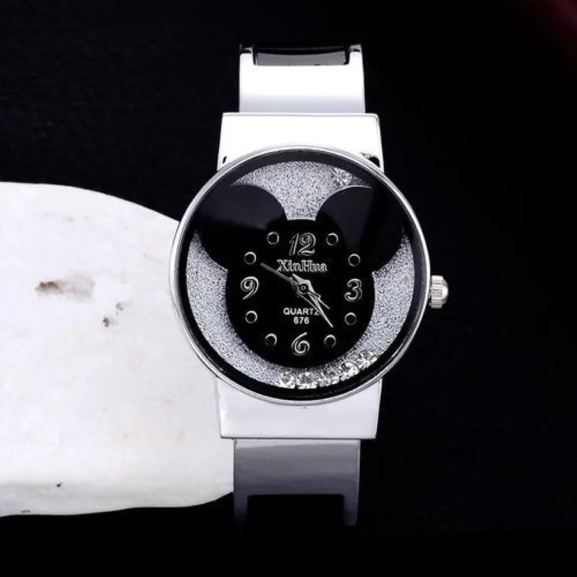 Steel Bracelet Watch Women Elegant Quartz Mouse Head Display Dial Fashion Casual Bangle Watches Gift for Girls Lady224n