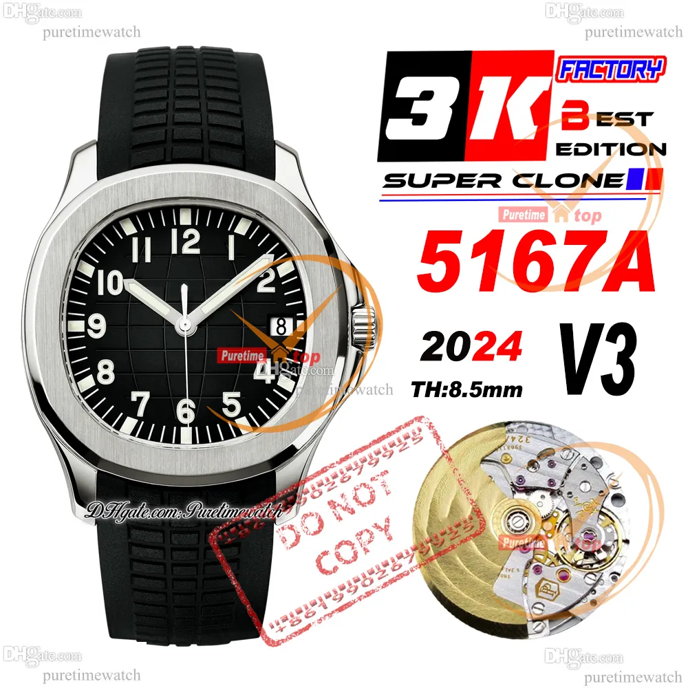 5167a Jumbo A324 Automatyczne męskie zegarek 3kf V3 stalowa obudowa czarna teksturowanie guma gumowa pasek super ediiton puretimewatch Demassembl Analiza ruchu reloJ