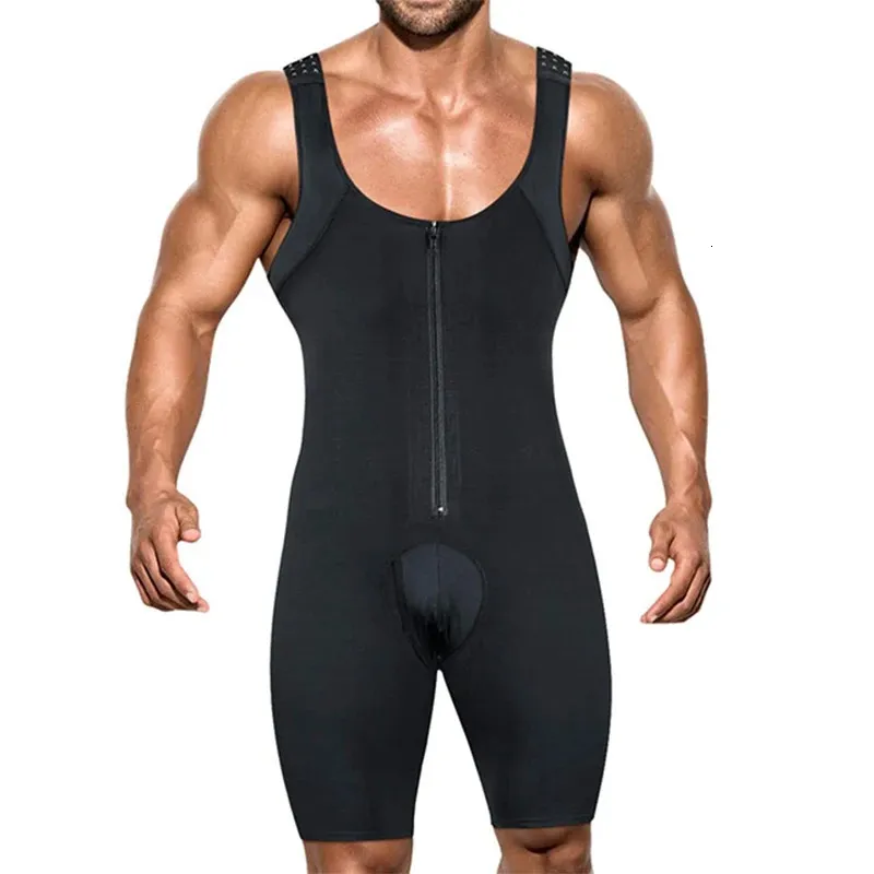 Body Shapewear pour hommes Body complet Shaper Compression minceur costume respirant fermeture éclair Corset bout à bout jambe ventre ceinture de contrôle 240219