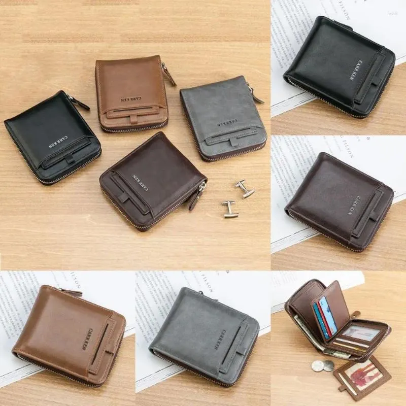 Wallets Leather 3 Fold Fashion Durable Multi-position Men's Short Wallet ID Badge Holder Retro Anti-theft Cash Bag Shopping