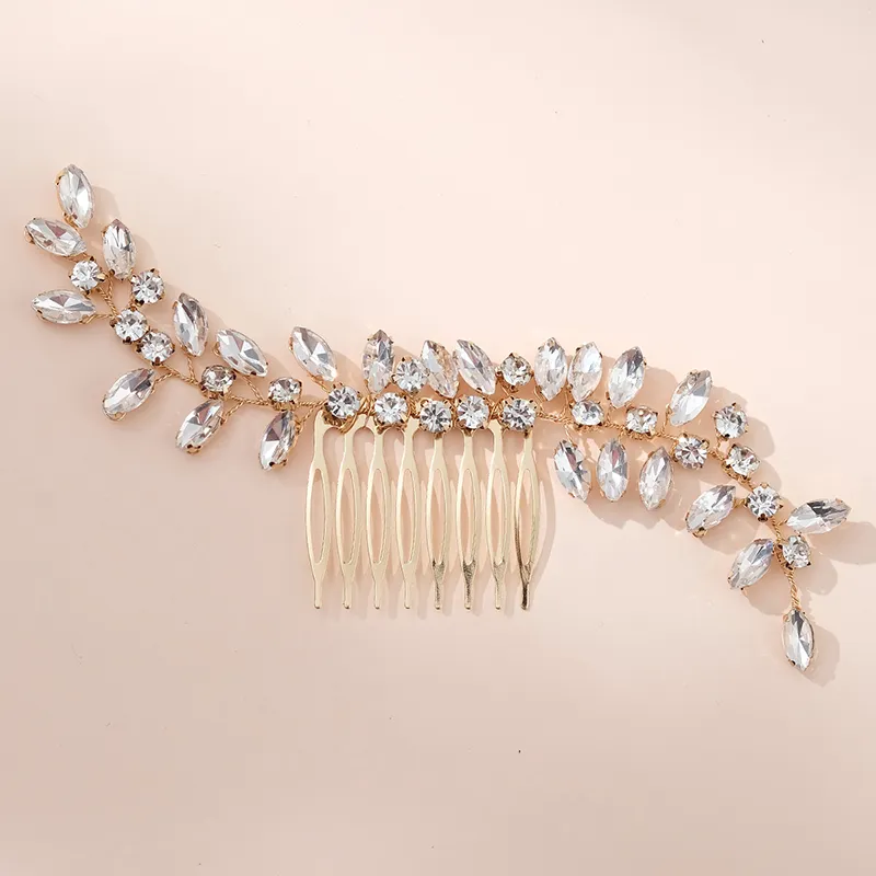 Gold Wedding Hair Comb Leaf Headpiece for Bride and Bridesmaids Crystal Bridal Hair Accessories