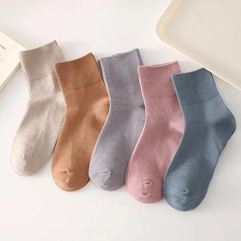 Women Socks Candy Color Autumn And Winter Mid Tube Solid Versatile Breathable Sweat-absorbing Cotton 5 Pairs