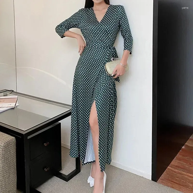 Casual Dresses Summer Autumn Robe Femmes For Women 2024 V Neck Wrap Long Sleeve Boho Midi Vestidos Tie Waist A Line Beach Sun