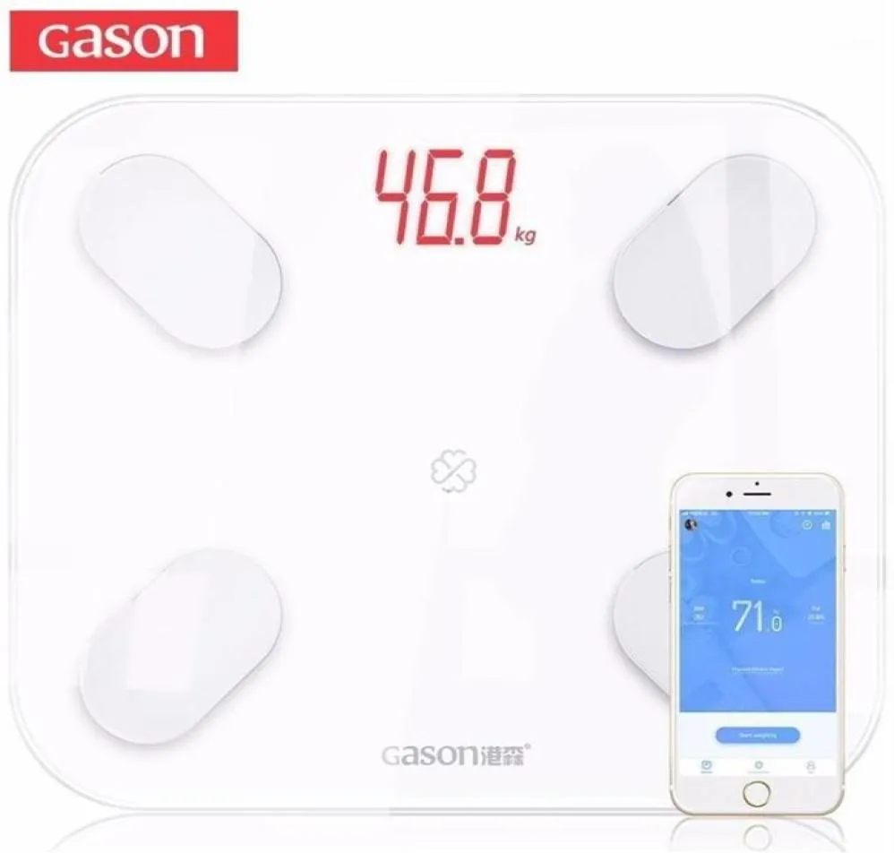 Łazienka Scale kuchenne Gason S4 Skala tłuszczowa Podłoga Naukowa inteligentna elektroniczna diodowa waga Bilans Bluetooth aplikacja Andro7239185