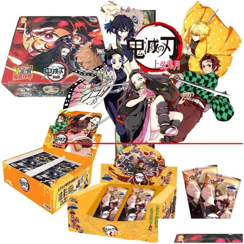 Kartenspiele Demon Slayer Collection Karten Kamado Tanjirou Nezuko Brettspiel Buchstaben Kind Kinder Tisch Spielzeug für Weihnachtsgeschenk T220905 Dh7Ex