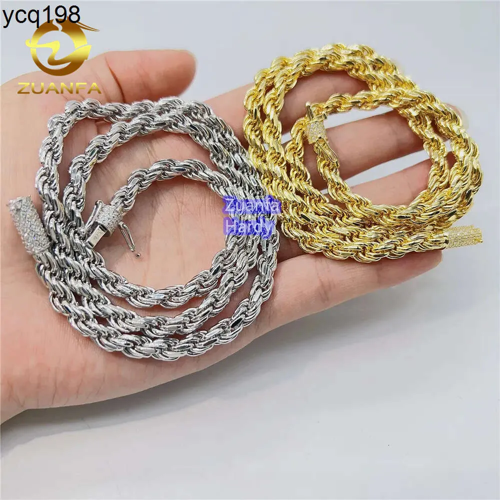 Partihandel repkedja solid 18k Real Gold Plated 925 Sterling Silver VVS Moissanite Iced Out Clasp Rope Chain Necklace