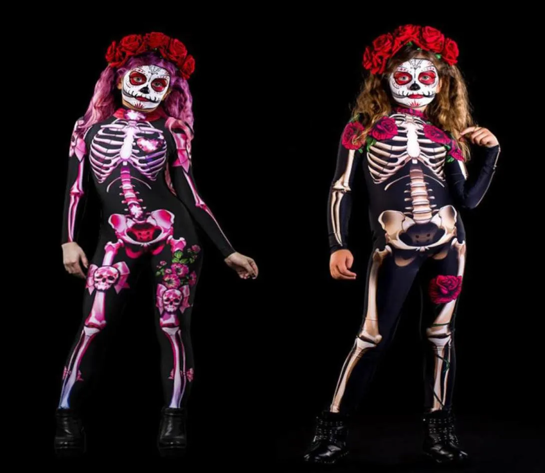 Särskilda tillfällen Skeleton Rose barn barn Halloween Devil Ghost Jumpsuit Party Carnival Performance Scary Costume Baby Girl Day O8319469