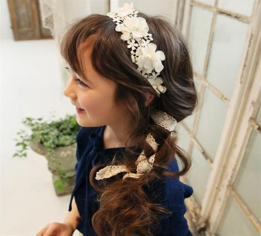 Detailhandel Meisjes Haarhoepel Parel Kant Bloemenfee Prinses Haarstokjes Hoofddeksels Kinderen Haaraccessoires individueel verpakt E420029513830