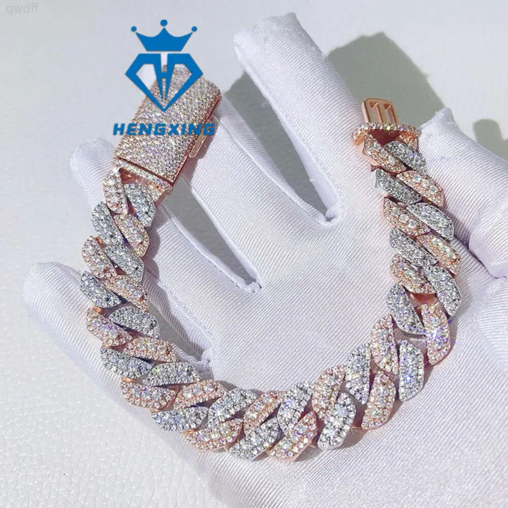 15 mm vergulde luxe moissanite diamanten armband hiphop sieraden voor mannen en vrouwen Cubaanse schakelketting en armband