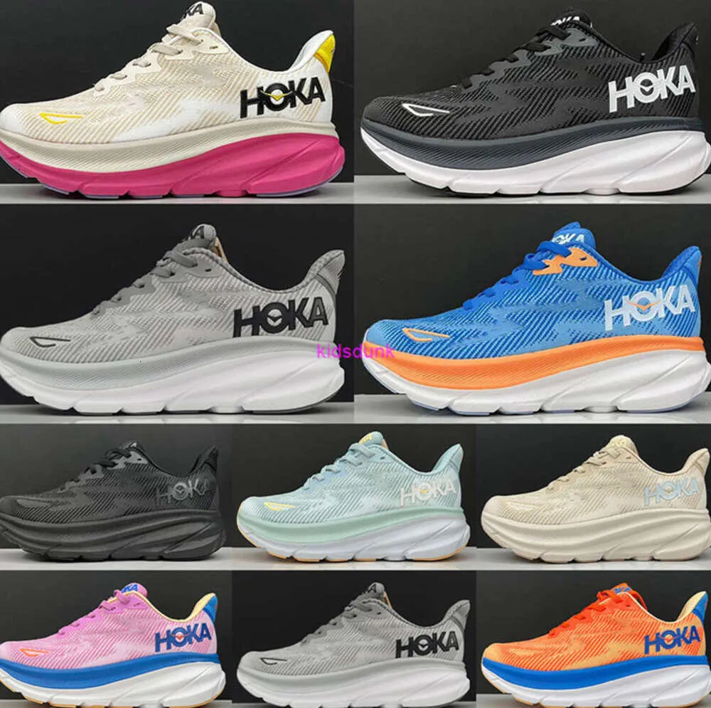 2024 Kids Shoes Hoka One Designer Clifton 9 Barn Baby Low Sneaker Black White Orange Amber Yellow Goblin Blue Grey Girl Girl Athletic Sports Sneakers 055