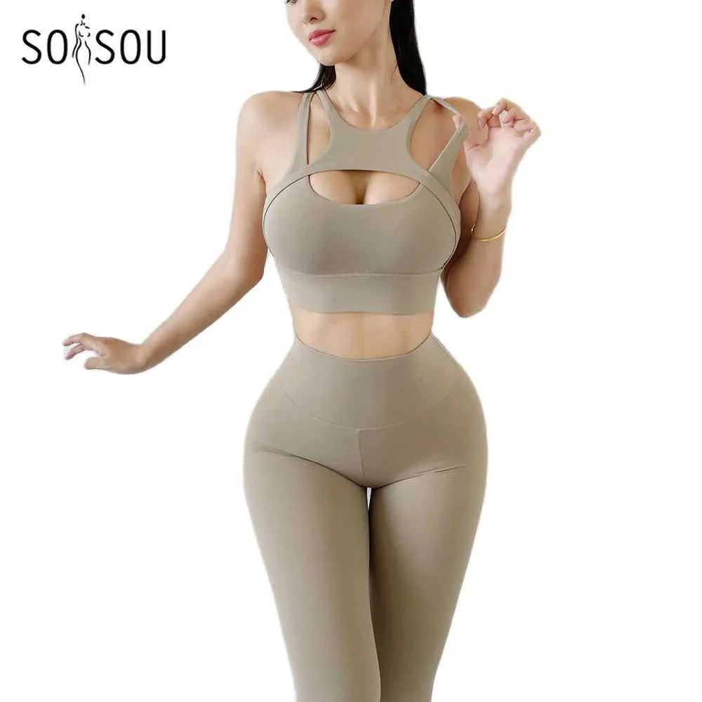 Kadınların Trailsuits soisou seksi yeni kadın spor giyim yoga seti sıkı bacak egzersiz sutyen elastik fitness spor salonu seti kadın seti 13 renk j240305