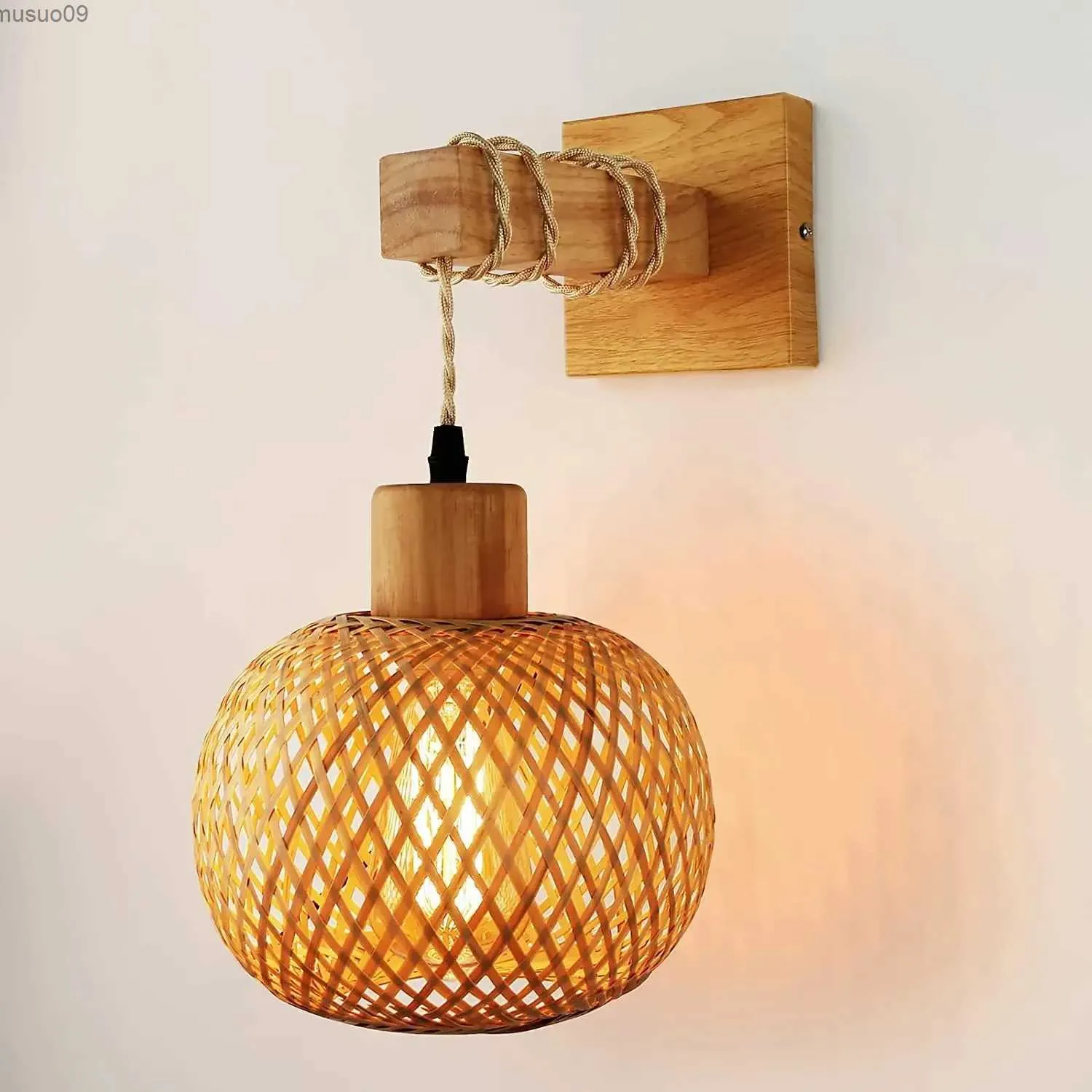Wall Lamp Retro Japanese Style Bamboo Wall Lamp Restaurant Rattan Lighting Bedside Bedroom Farmhouse Country Interior Background Wall Lamp