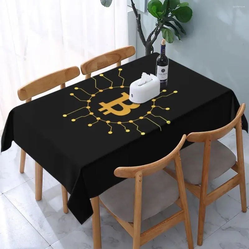 Toalha de mesa retangular à prova d'água, à prova de óleo, logotipo btc, toalha de mesa com borda de apoio, 45 "-50", ajuste para moeda digital
