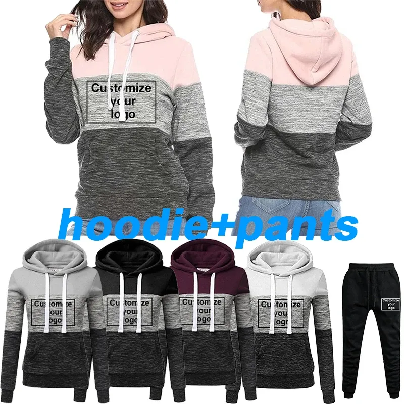 Suits Women's Tri Color Hoodie Set Anpassa din logotyp huva tröja och byxor set Sports Jogging set s4xl