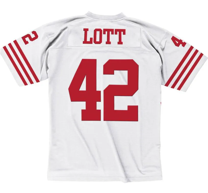 Maglia da calcio cucita 42 Ronnie Lott 1990 maglia bianca rossa retrò Maglie da rugby Uomo donna giovanile S-6XL