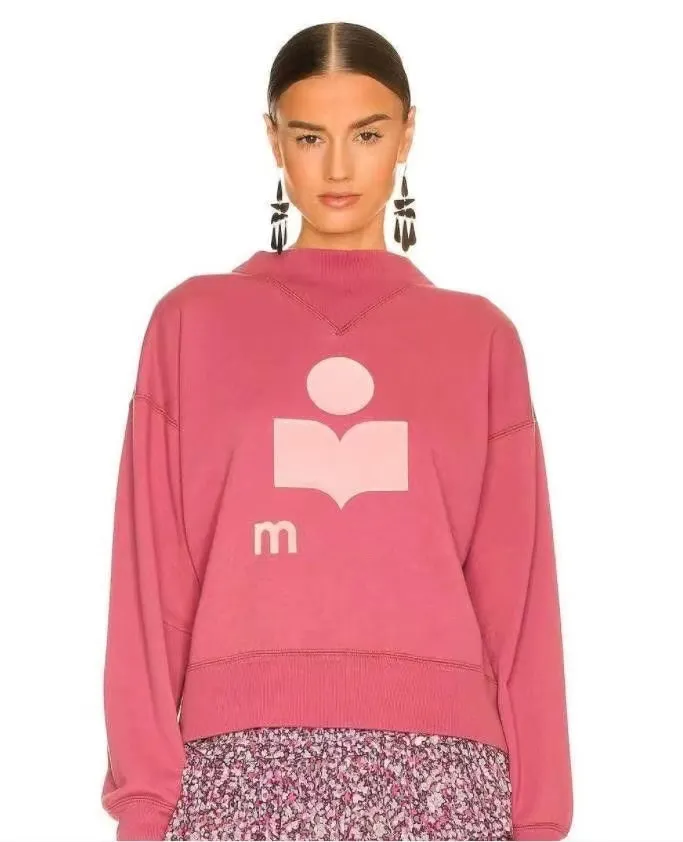 2024 Isabel Marants Frauen Designer mit Kapuze -Sweatshirt -Buchstaben Farbe Blockierung Vintage Druck Baumwolle Freizeit runden Halshöhle Pullover vielseitiger Modetrend 787